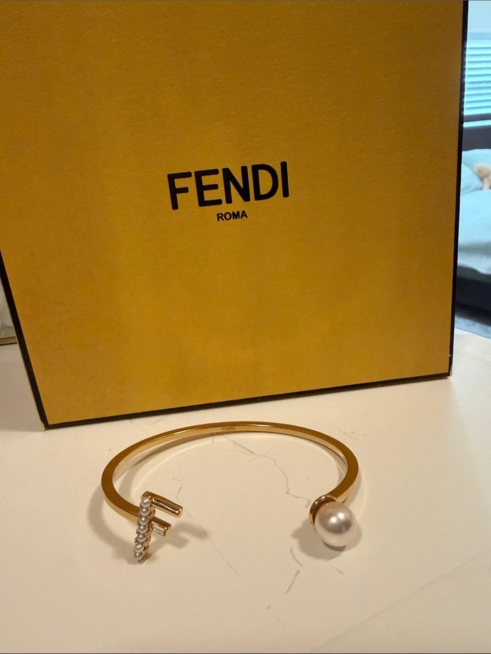 Fendi First Gold Pearl Open Cuff Bracelet - Picture 1 of 10
